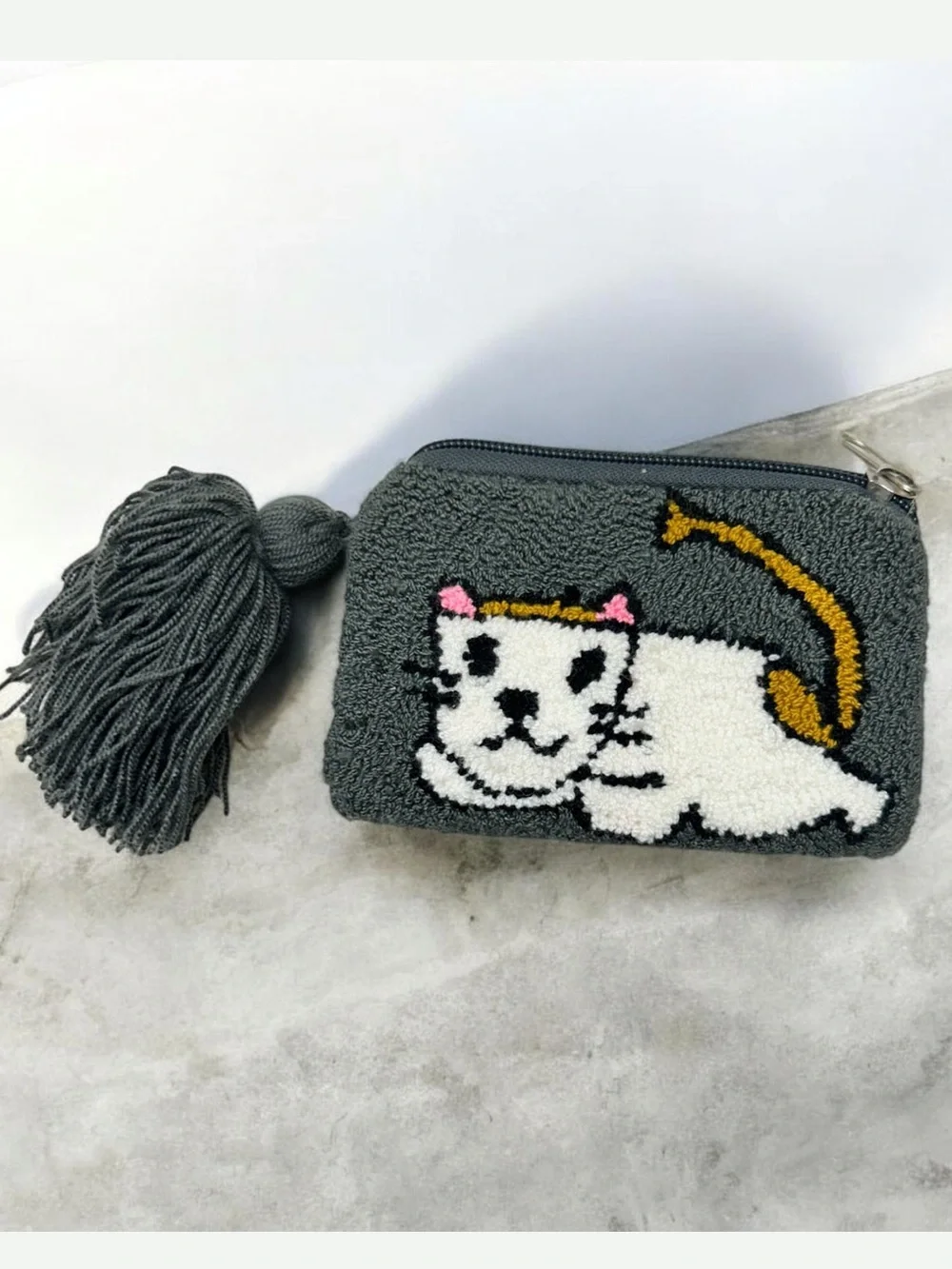 Vintage Handmade Punch Needle Embroidery Double Sided Interactive Change Pouch